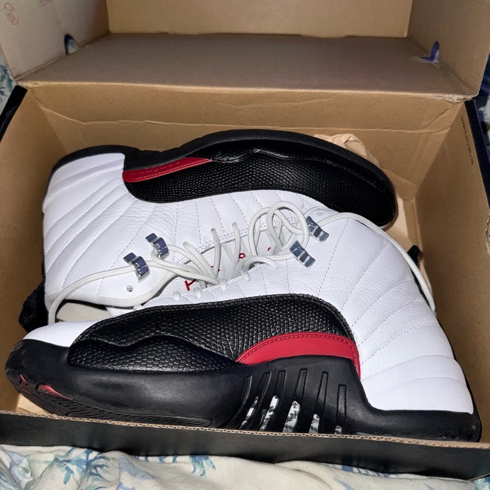 Jordan Retro  12 White and Black Sneakers with Textured Upper